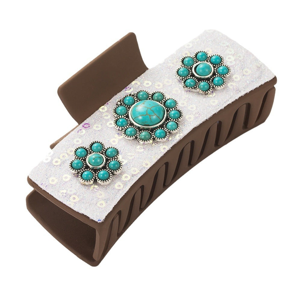 Wholesale Turquoise Western Vintage Leopard Sequined Leather Grabber